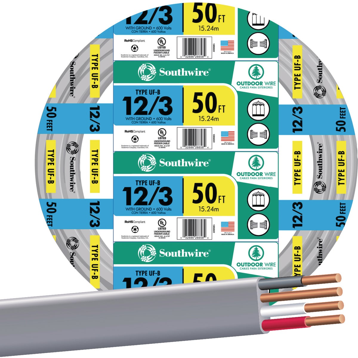 Southwire 50 Ft. 12 AWG 3-Conductor UFW/G Electrical Wire