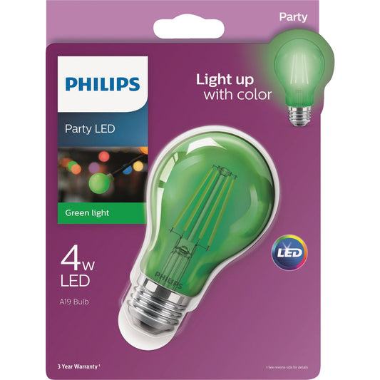 Philips Green A19 Medium 4W Indoor/Outdoor LED Decorative Party Light Bulb