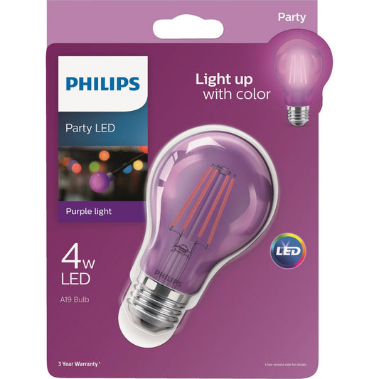 Philips Purple A19 Medium 4W Indoor/Outdoor LED Decorative Party Light Bulb