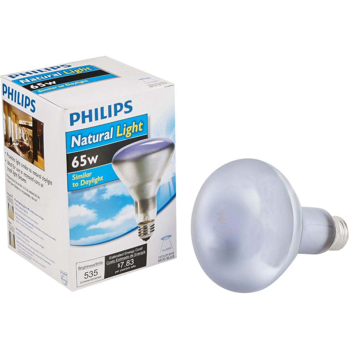 Philips Natural Light 65W Frosted Medium Base BR30 Reflector Incandescent Floodlight Light Bulb