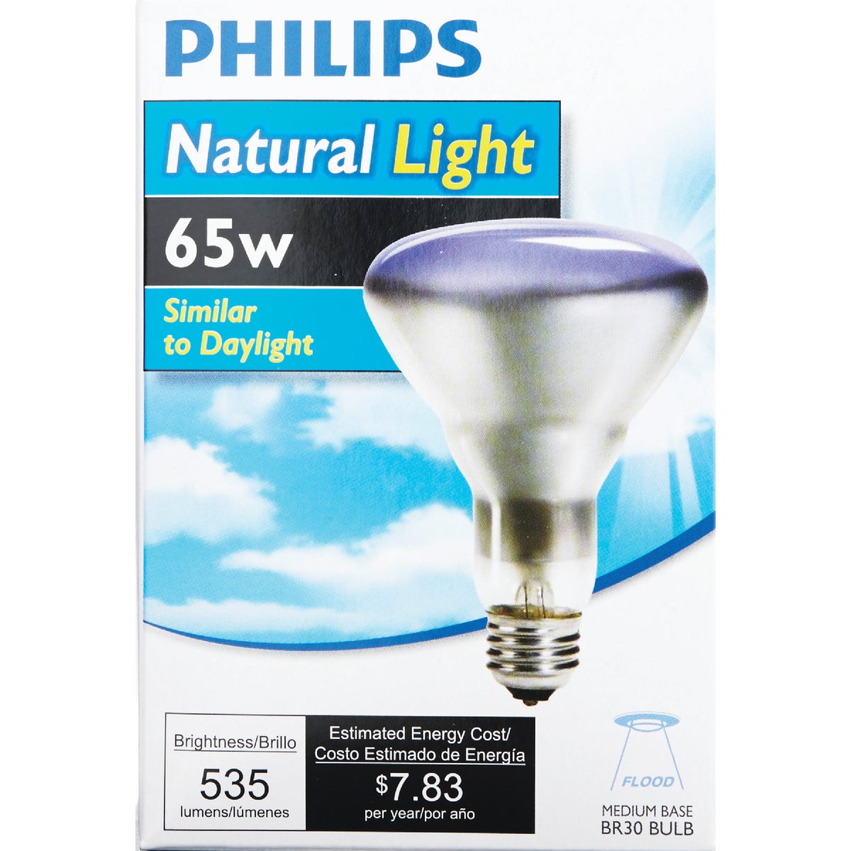 Philips Natural Light 65W Frosted Medium Base BR30 Reflector Incandescent Floodlight Light Bulb