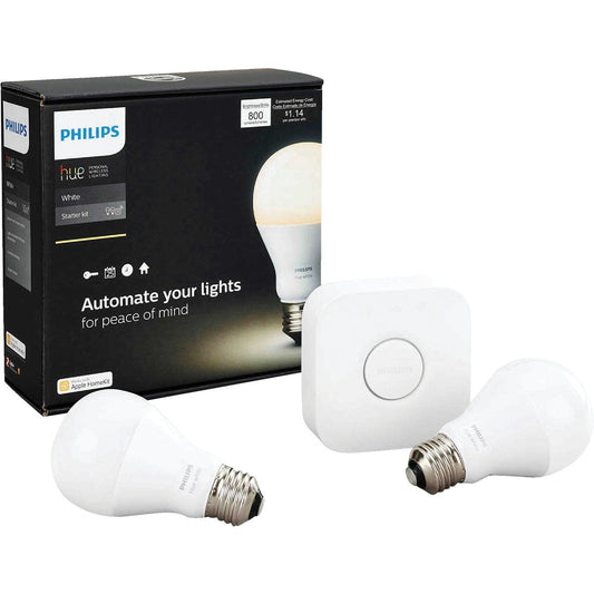 Philips Hue 60W Equivalent Soft White A19 Medium Dimmable LED Light Bulb Starter Kit (California Only)