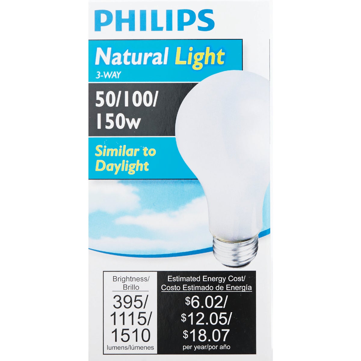 Philips 50/100/150W Frosted Natural Light Medium Base A21 Incandescent 3-Way Light Bulb