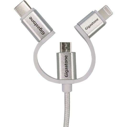 Gigastone 3 Ft. White 3-In-1 USB-A to Micro-USB/Lightning/Type-C Charging & Sync Cable