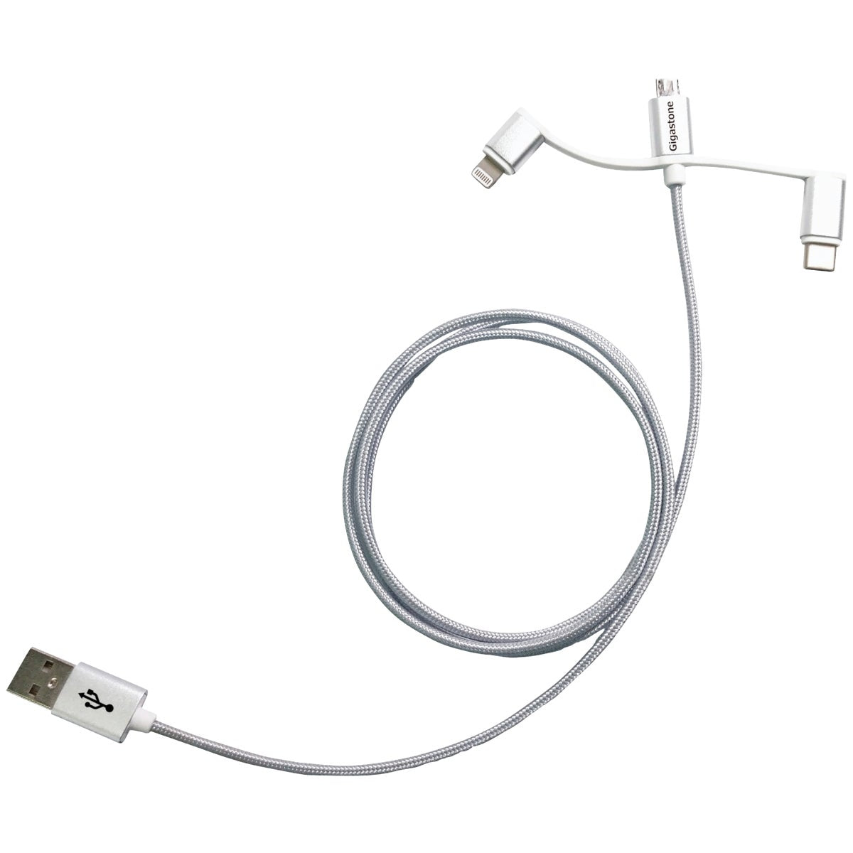 Gigastone 3 Ft. White 3-In-1 USB-A to Micro-USB/Lightning/Type-C Charging & Sync Cable