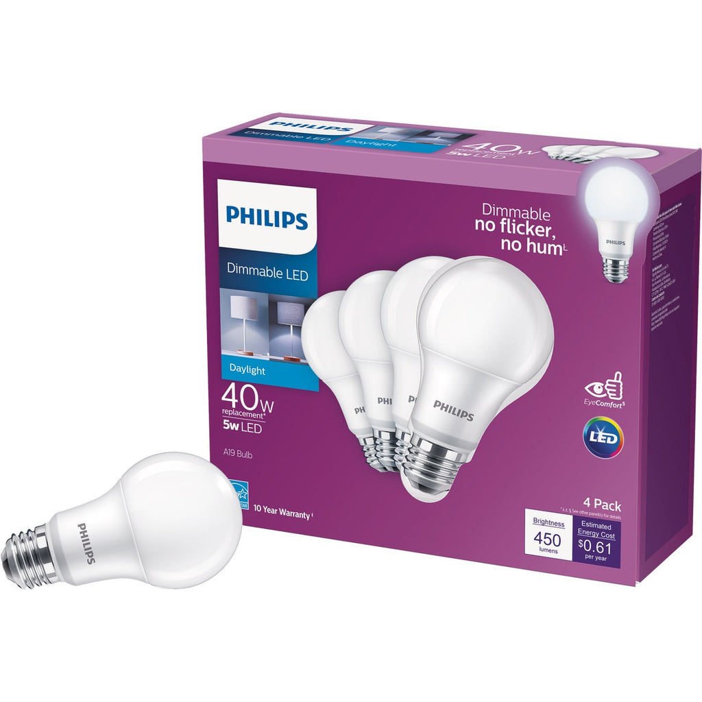 Philips 40W Equivalent Daylight A19 Medium Dimmable LED Light Bulb (4-Pack)