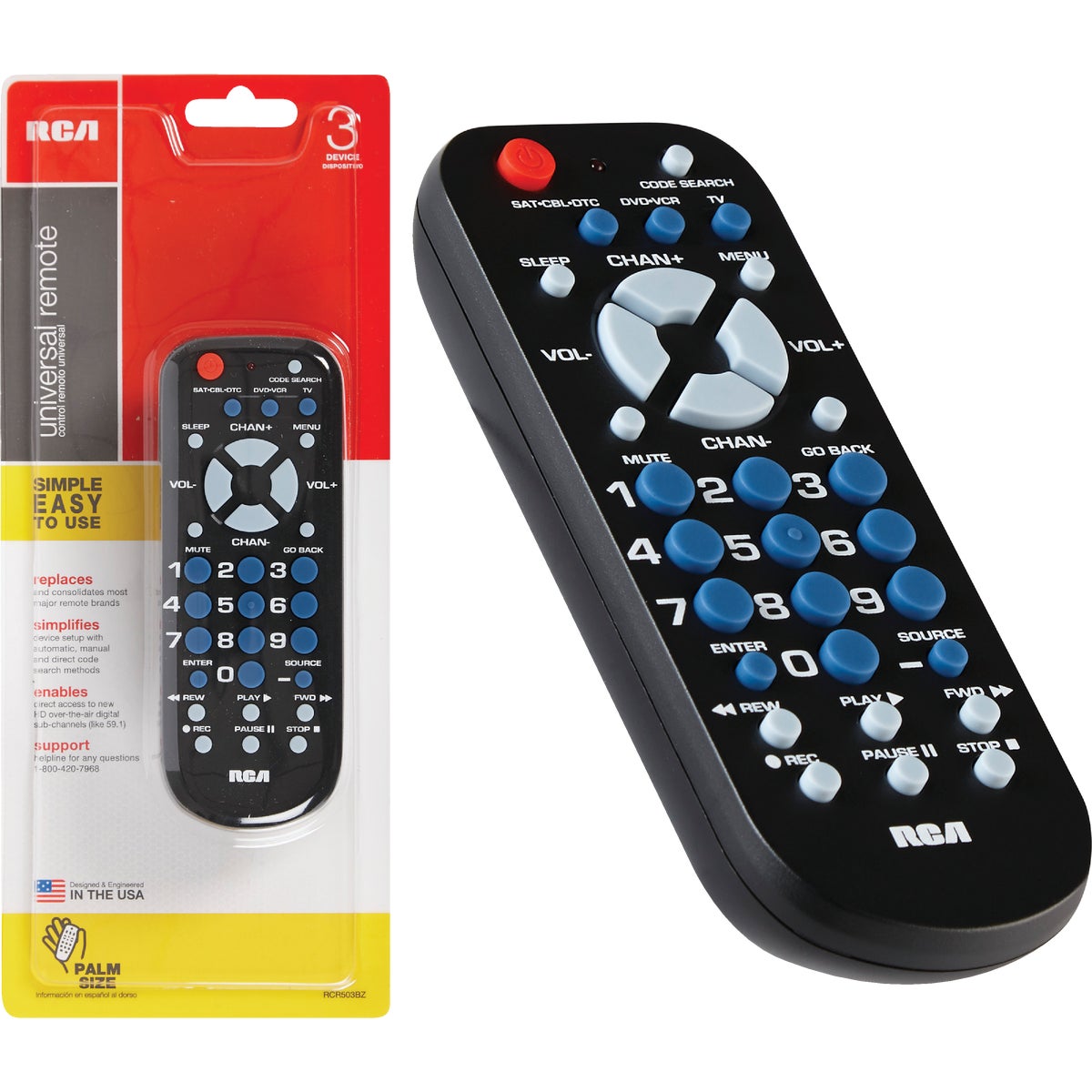 RCA 3-Device Universal Black Remote Control