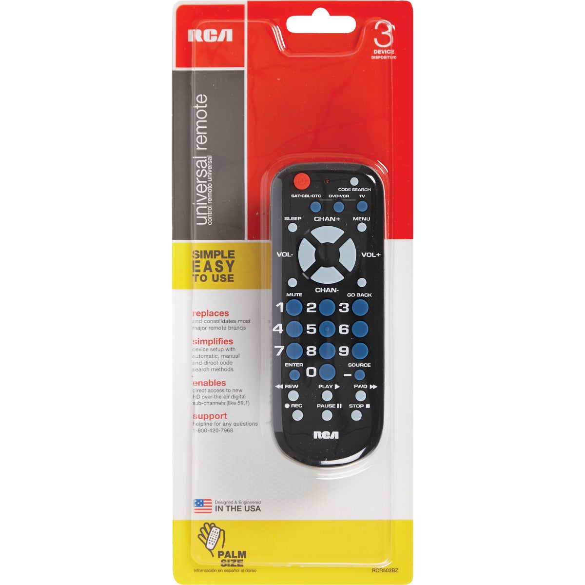 RCA 3-Device Universal Black Remote Control