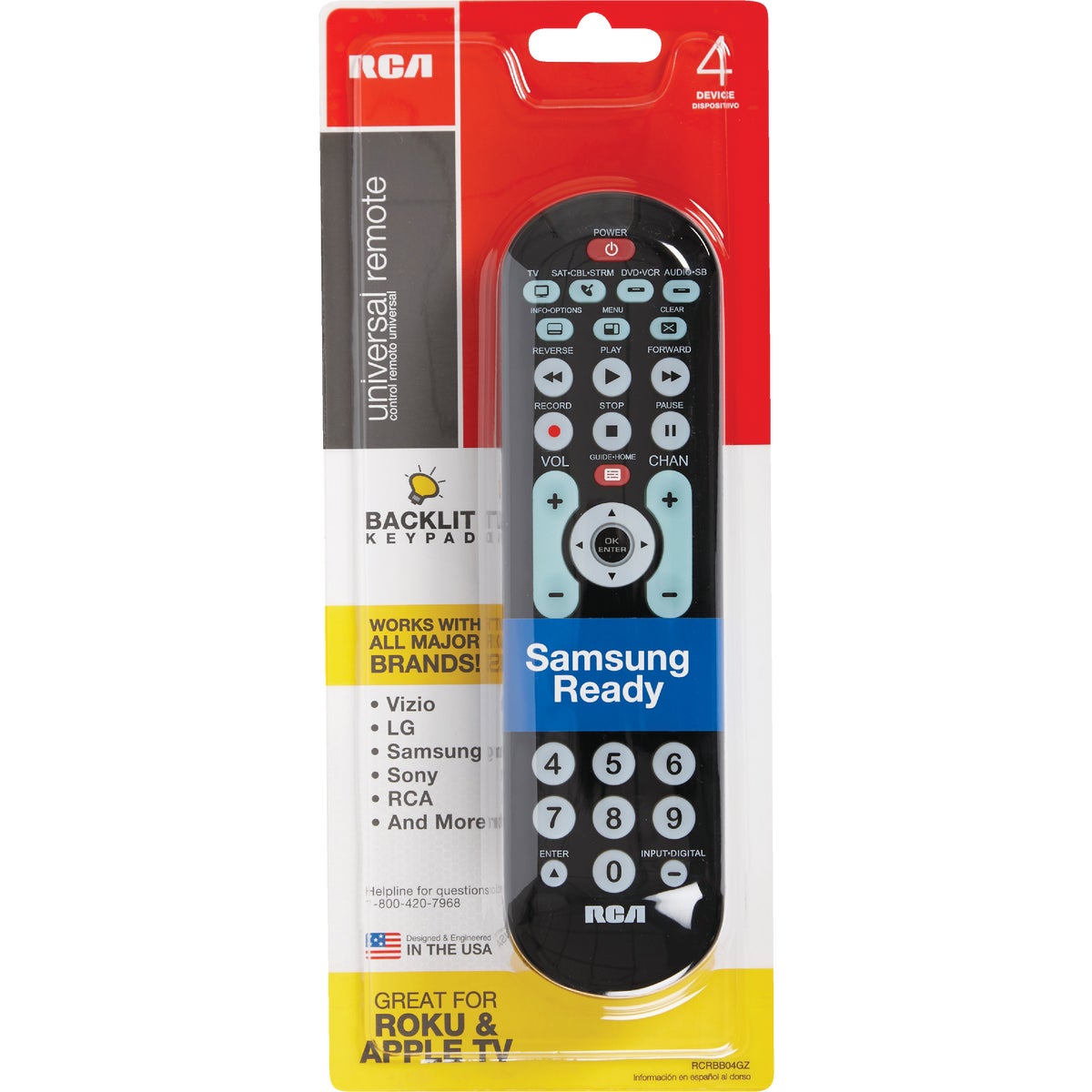 RCA 4-Device Universal Black Big Button Remote Control