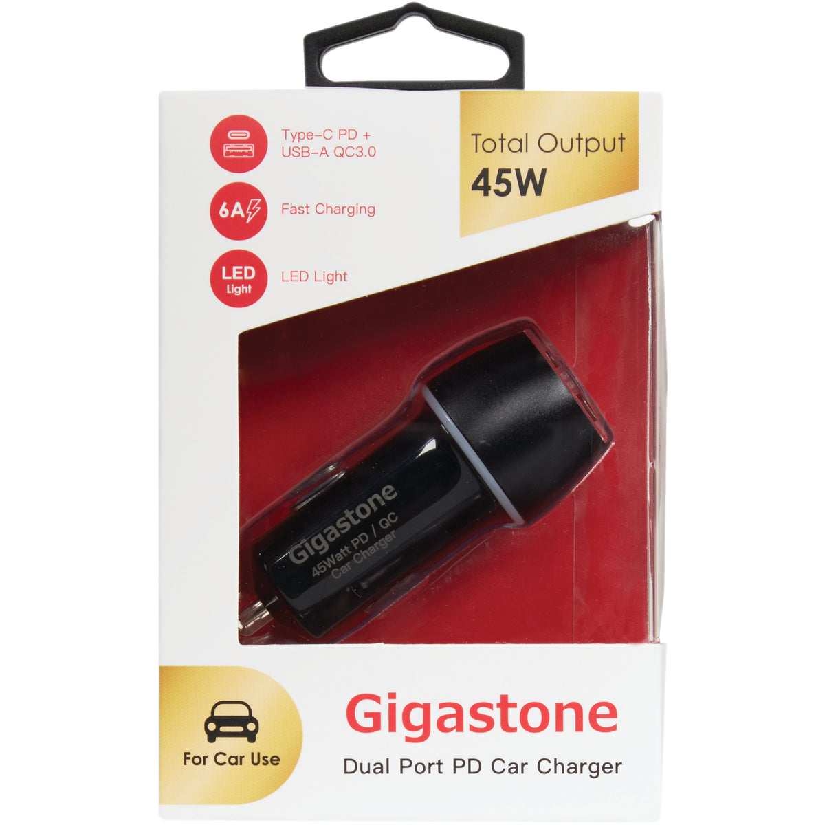 Gigastone 12V USB-A & Type-C Black Car Charger