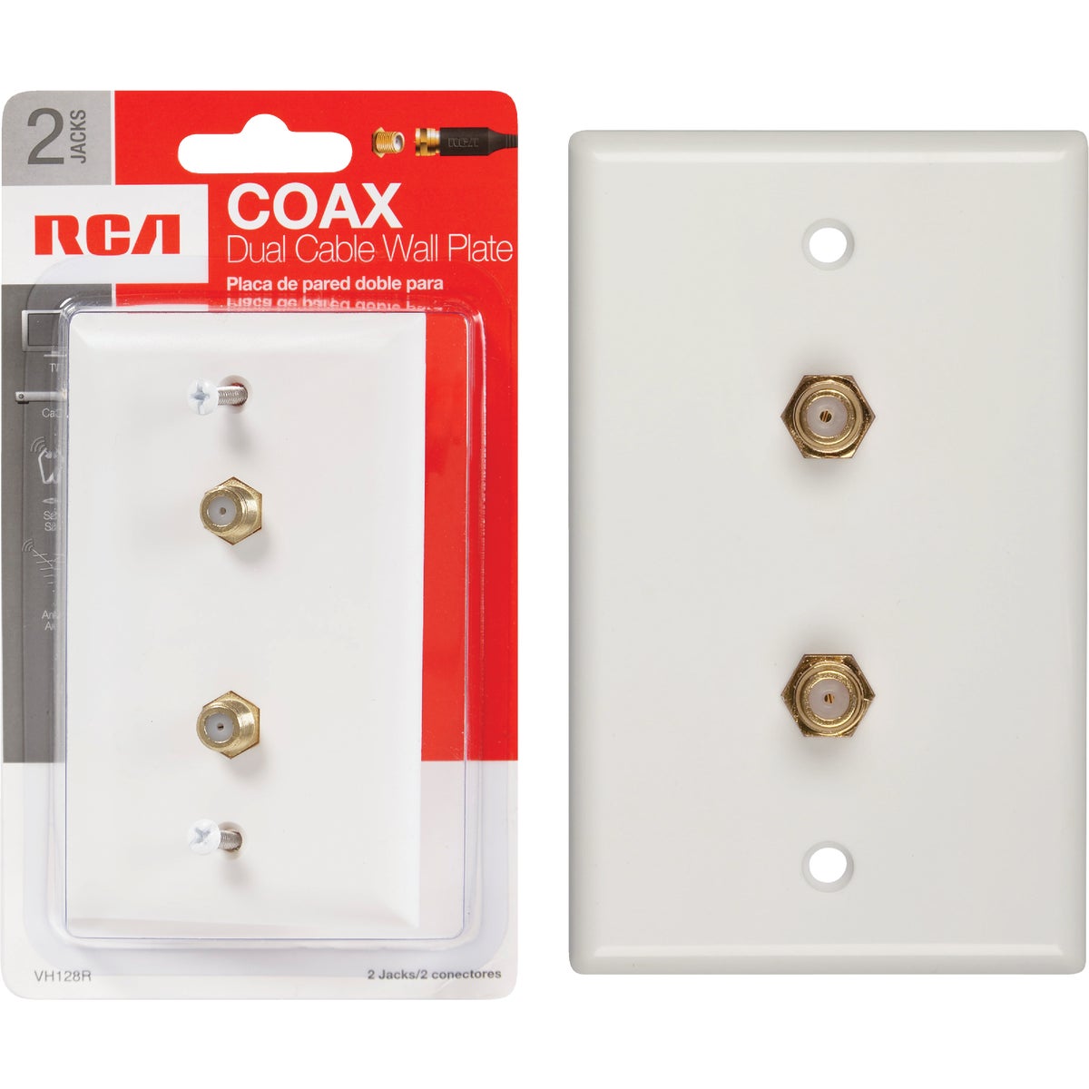 RCA White Double F-Connector Coaxial Wall Plate