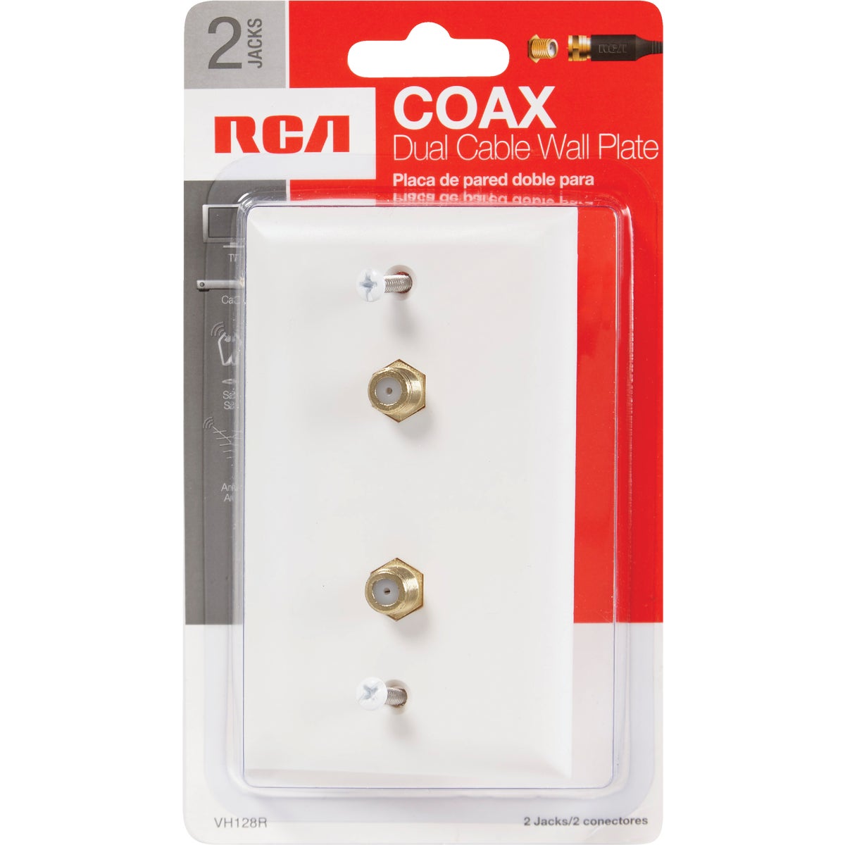 RCA White Double F-Connector Coaxial Wall Plate