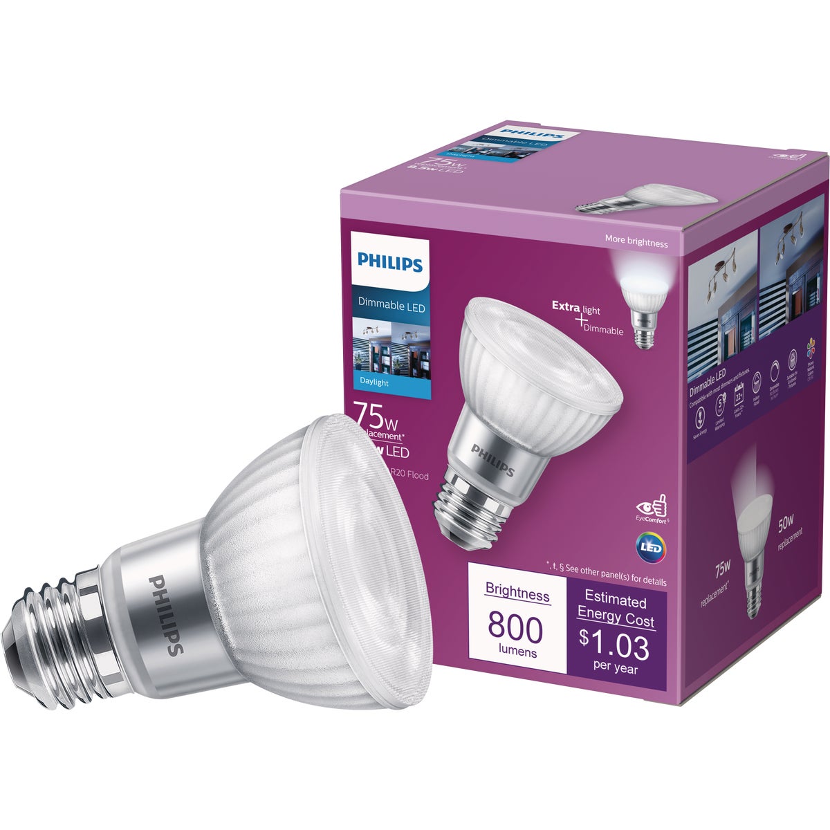 Philips 75W Equivalent Daylight PAR20 Medium Dimmable LED Floodlight Light Bulb