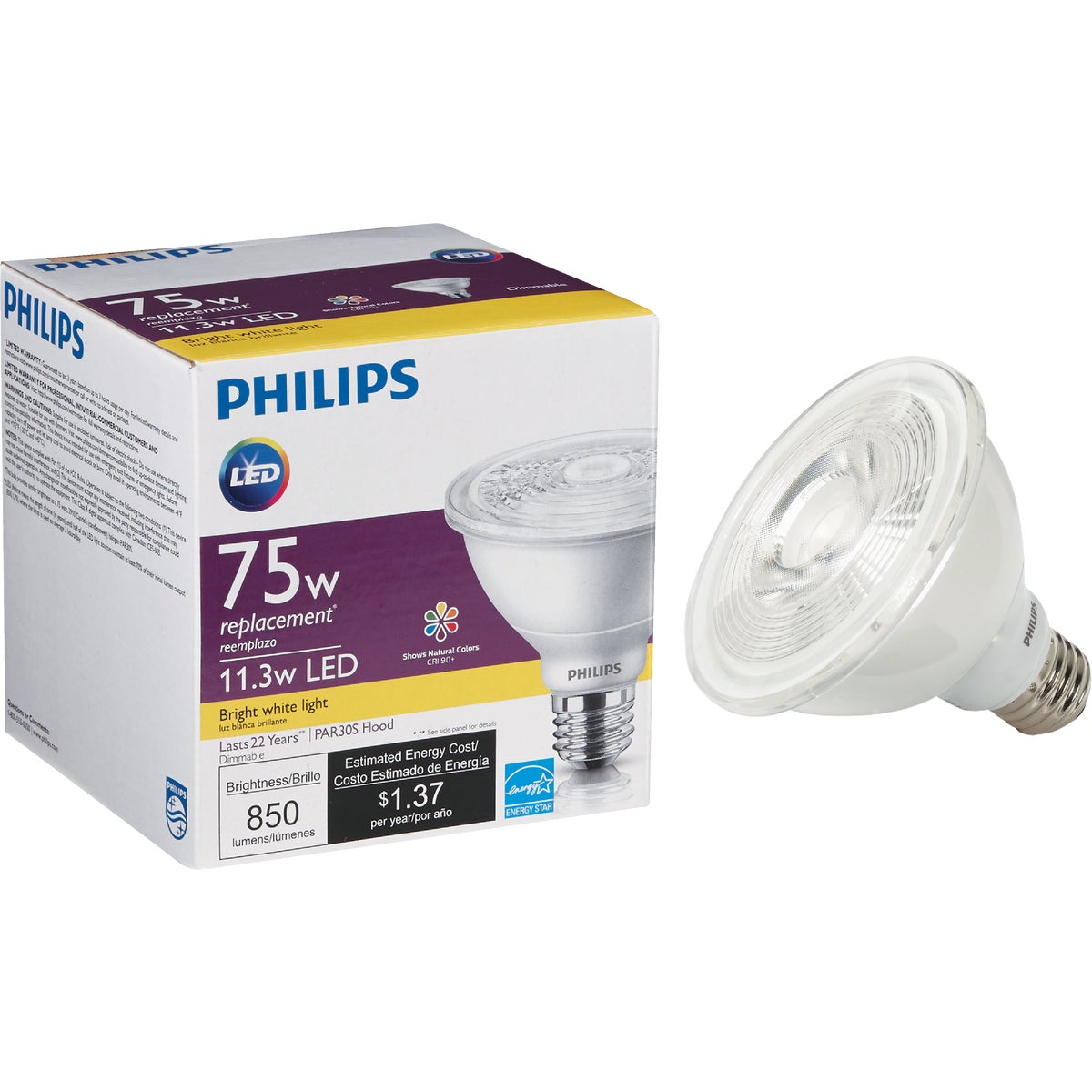 Philips 75W Equivalent Bright White PAR30 Short Neck Medium Dimmable LED Floodlight Light Bulb with 40 Deg. Beam