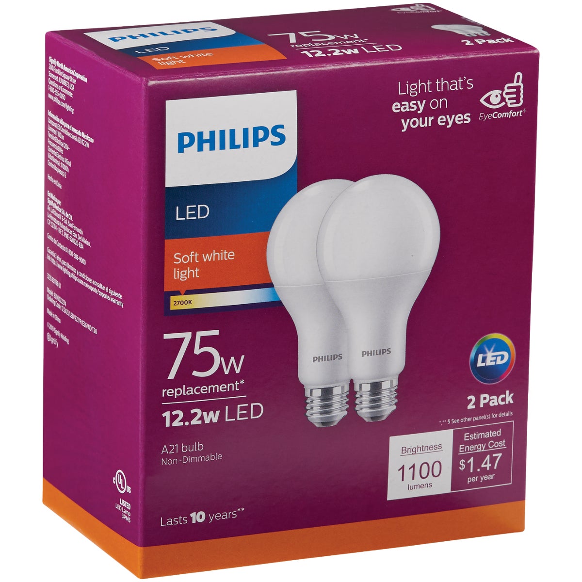 Philips 75W Equivalent Soft White A21 Medium LED Light Bulb (2-Pack)