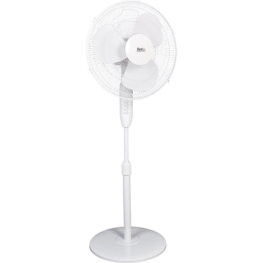 Best Comfort 16 In. 3-Speed Extends to 49 In. H. White Oscillating Pedestal Fan