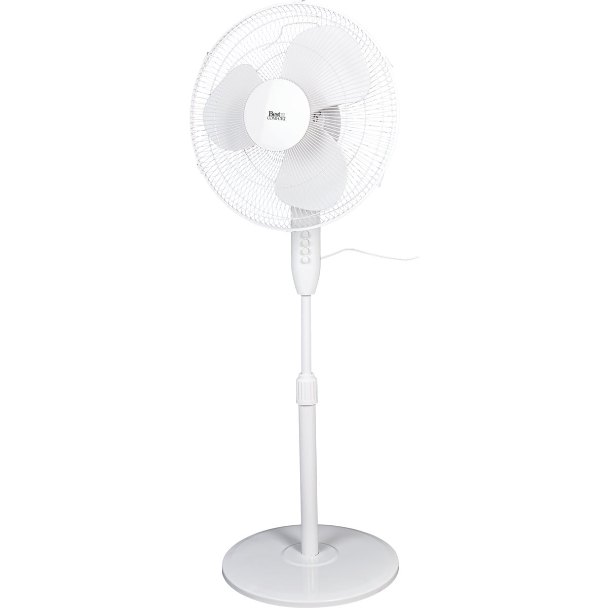 Best Comfort 16 In. 3-Speed Extends to 49 In. H. White Oscillating Pedestal Fan