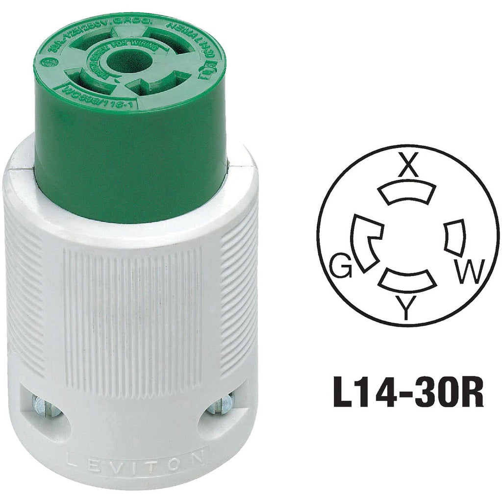Leviton 30A 125V250V 4-Wire 3-Pole Commercial Grade Locking Cord Connector