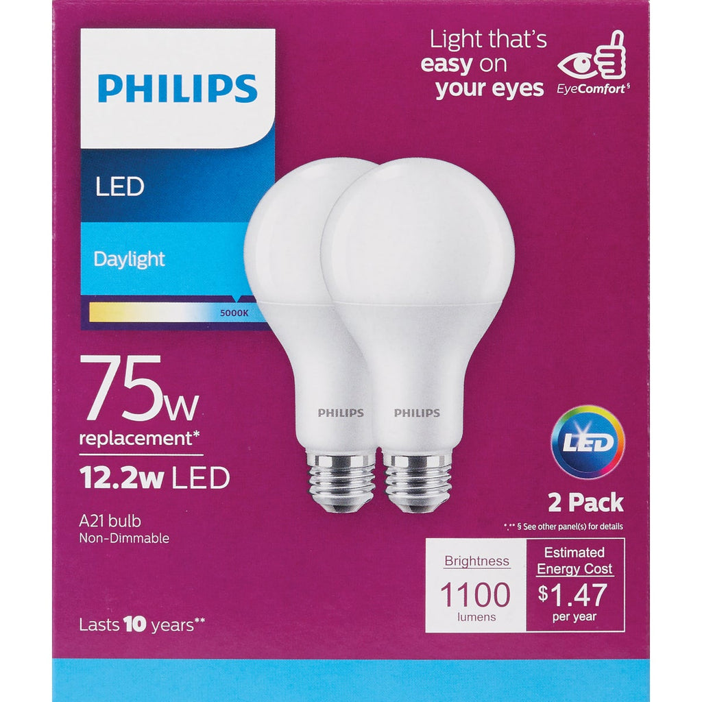 Philips 75W Equivalent Daylight A21 Medium LED Light Bulb (2-Pack)