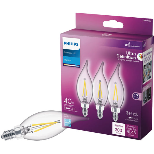 Philips Ultra Definition 40W Equivalent Daylight BA11 Candelabra LED Decorative Light Bulb (3-Pack)