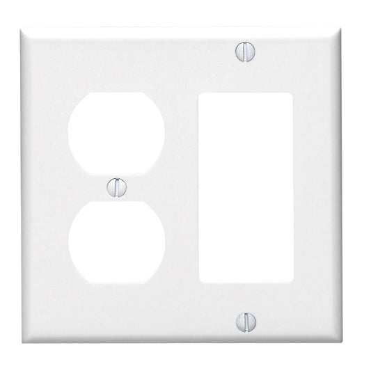 Leviton 2-Gang Smooth Plastic Single Rocker/Duplex Outlet Wall Plate, White