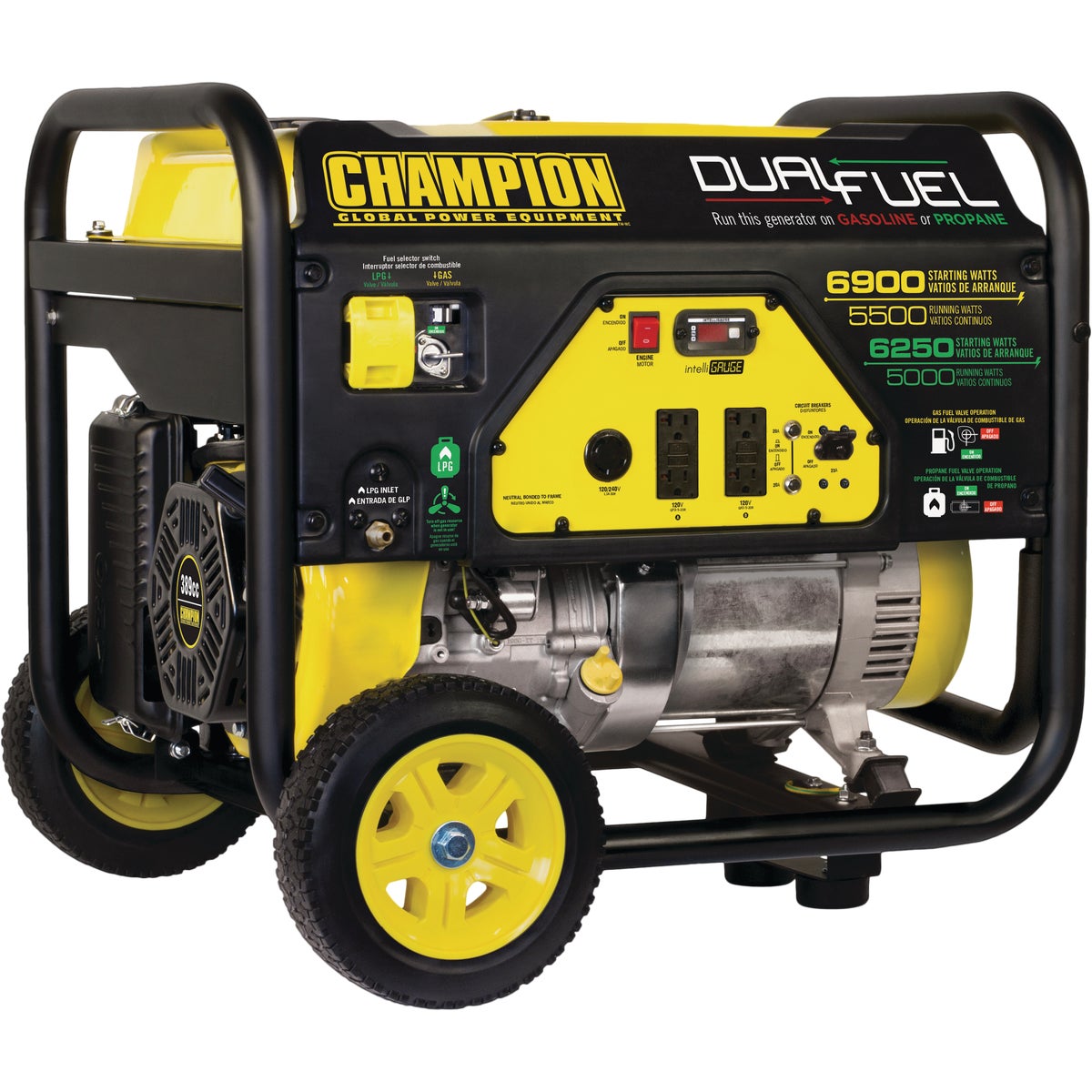 Champion 5500W Dual Fuel Portable Generator with Wheel Kit (California Compliant)