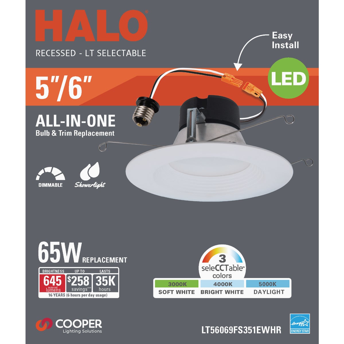Halo 5 In./6 In. Retrofit IC/Non-IC Rated White Selectable CCT LED Recessed Light Kit