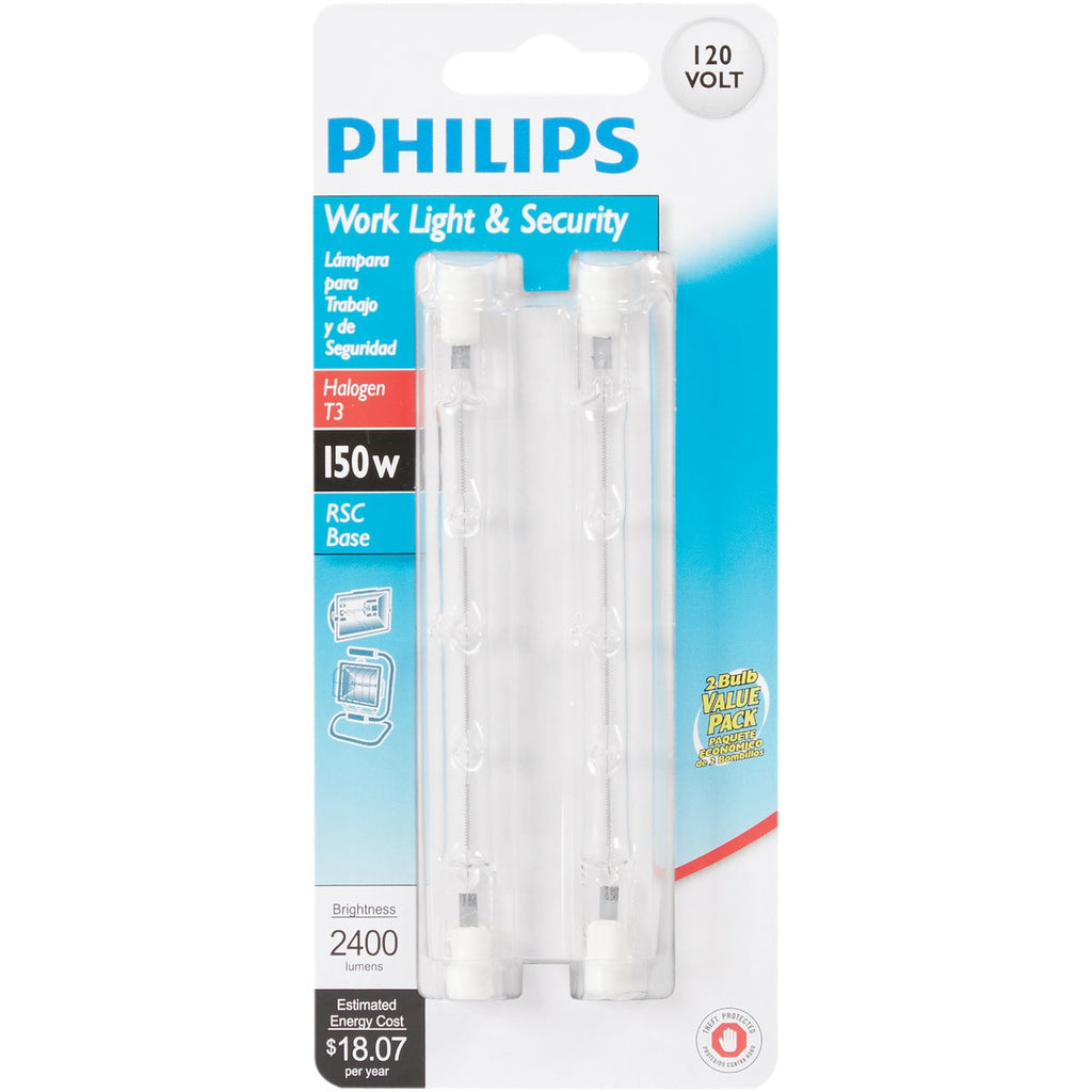 Philips 150W 120V Clear R7S Base T3 Halogen Work & Security Lighting Light Bulb (2-Pack)