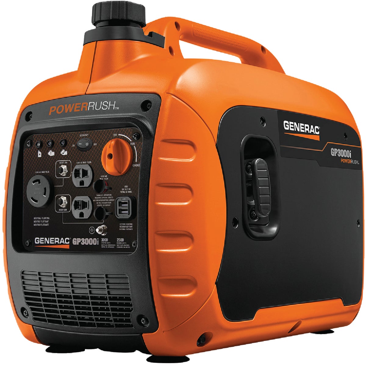 Generac GP3000i 2300W Gasoline Powered Portable Recoil Pull Start Inverter Generator