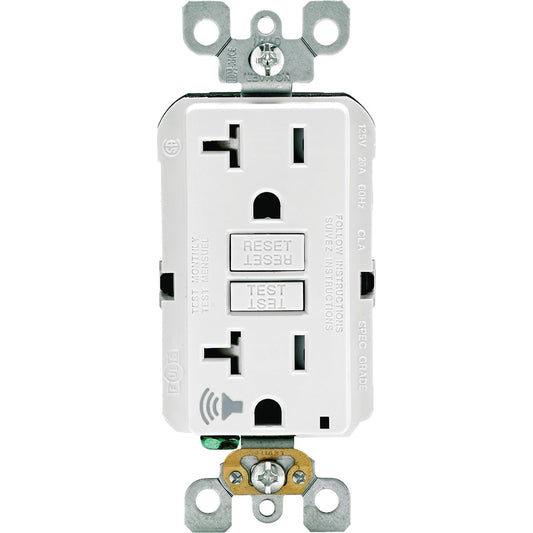 Leviton SmartLockPro Audible Trip Alert 20A White Residential Grade 5-15R Self-Test GFCI Outlet