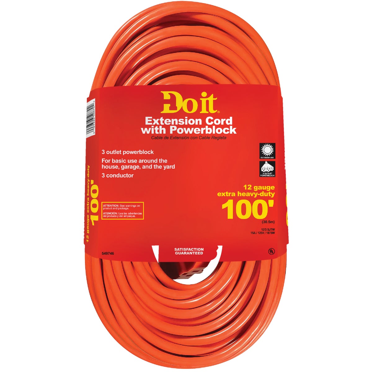 Do it 100 Ft. 12/3 Extension Cord with Powerblock