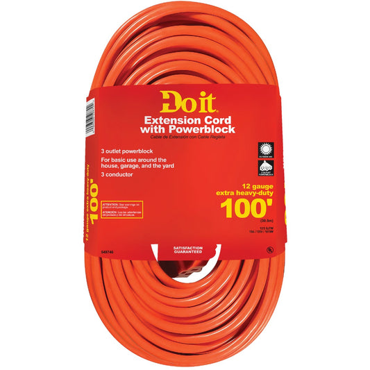 Do it 100 Ft. 12/3 Extension Cord with Powerblock