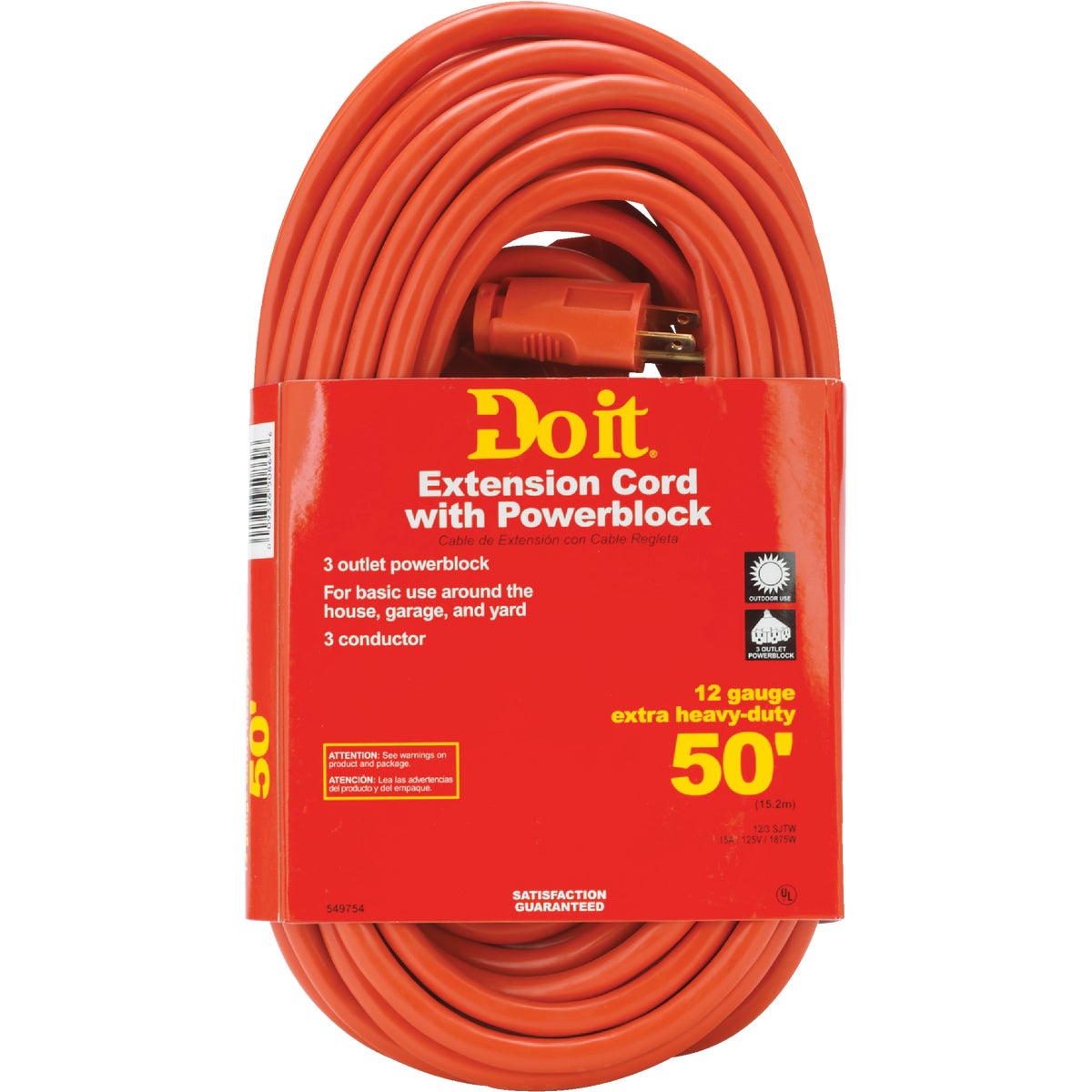 Do it 50 Ft. 12/3 Extension Cord with Powerblock