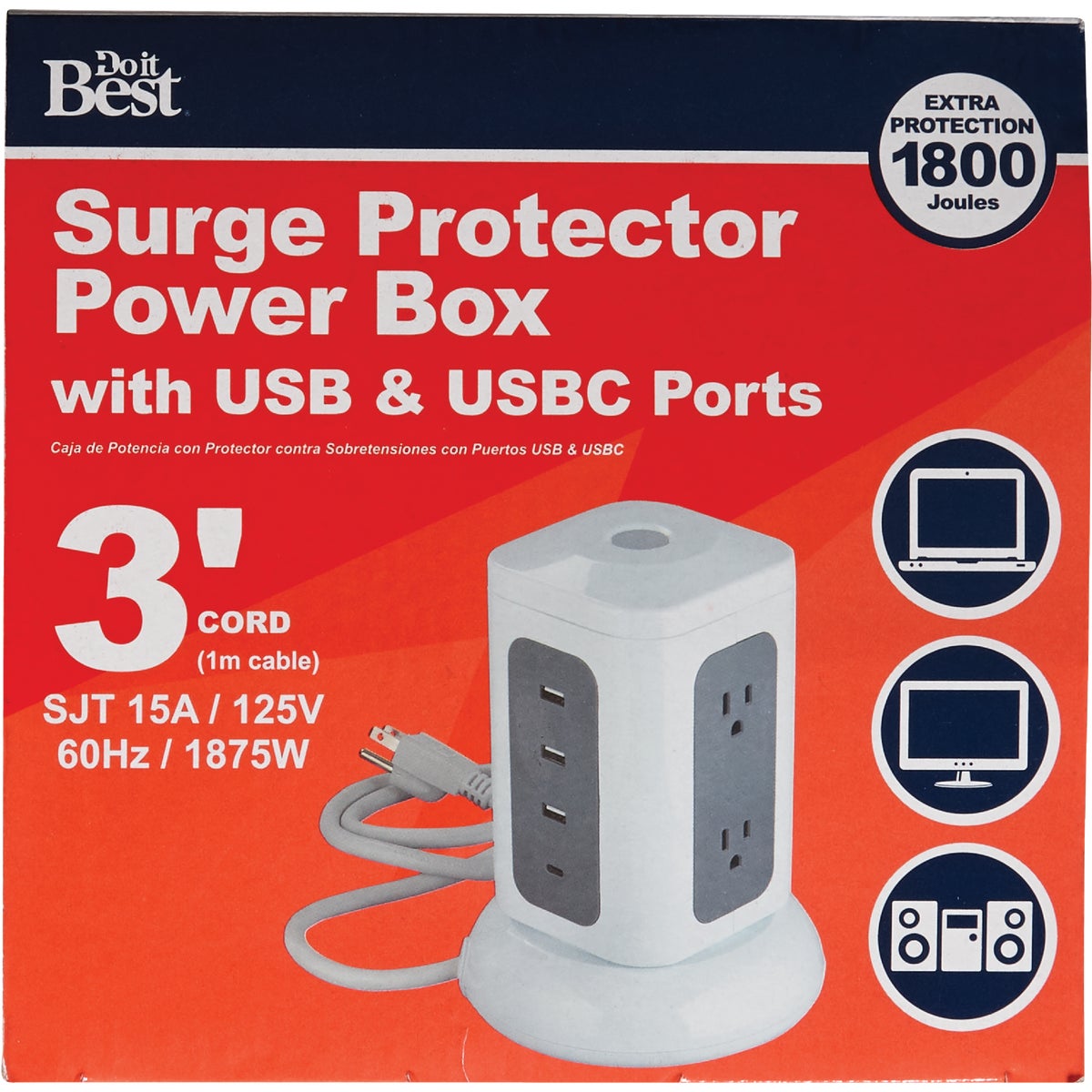 Do it Best 6-Outlet/3-USB 1800J White Surge Protector with 3 Ft. Cord