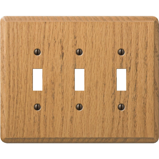 Amerelle 3-Gang Solid Oak Toggle Switch Wall Plate, Light Oak