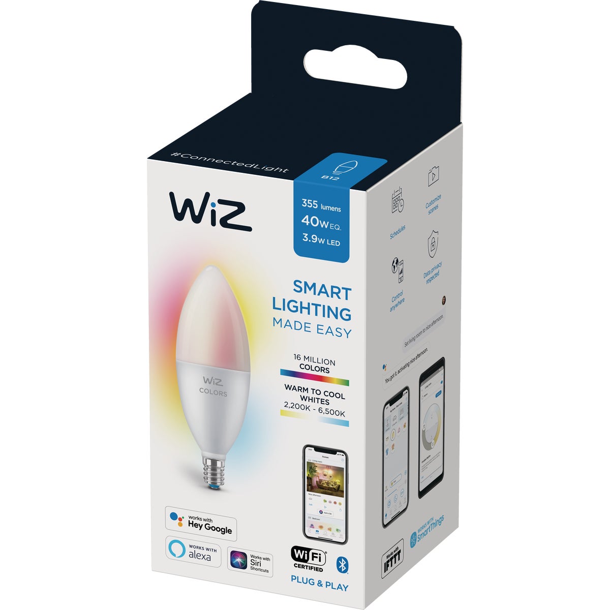 Wiz 40W Equivalent Color Changing B12 Candelabra Dimmable Smart LED Decorative Light Bulb