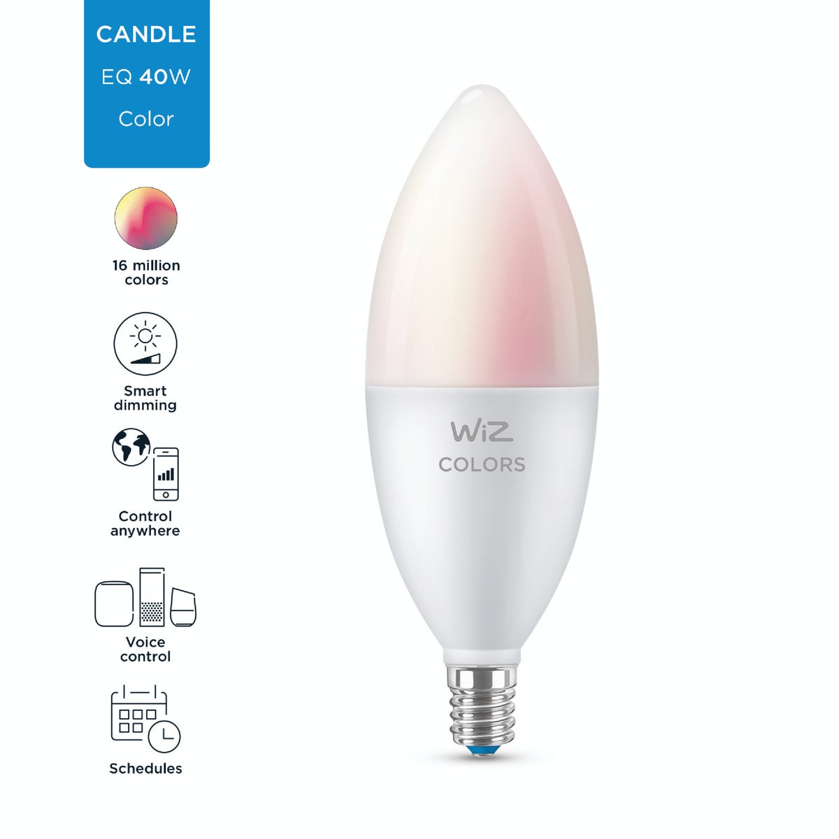 Wiz 40W Equivalent Color Changing B12 Candelabra Dimmable Smart LED Decorative Light Bulb