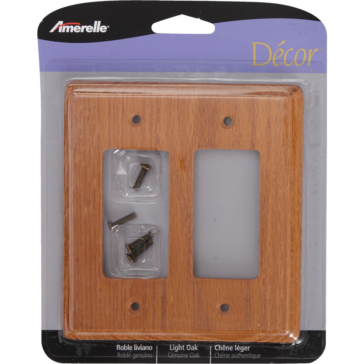 Amerelle 2-Gang Solid Oak Rocker Decorator Wall Plate, Light Oak