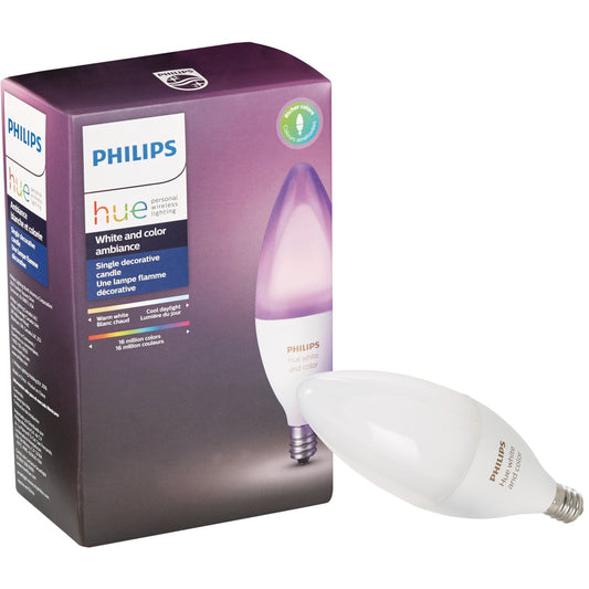 Philips Hue White & Color Ambiance 60W Equivalent B11 Candelabra LED Decorative Light Bulb