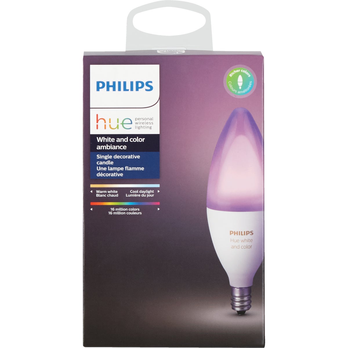 Philips Hue White & Color Ambiance 60W Equivalent B11 Candelabra LED Decorative Light Bulb