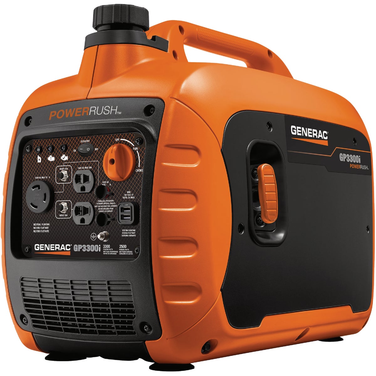 Generac GP3300i 3300W Gasoline Powered Portable Recoil Pull Start Inverter Generator