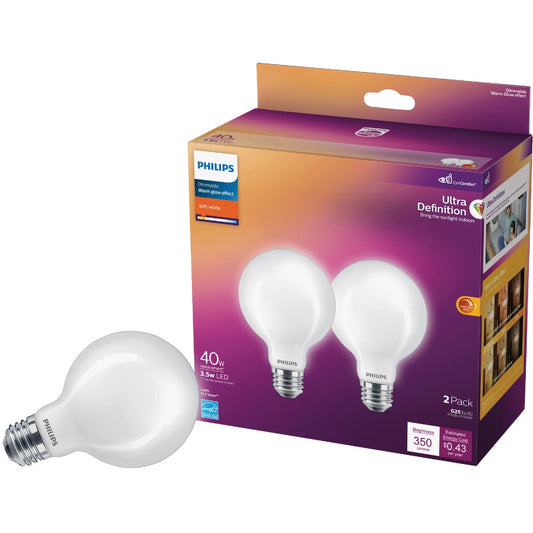 Philips Ultra Definition 40W Equivalent Soft White G25 Medium LED Decorative Light Bulb (2-Pack)