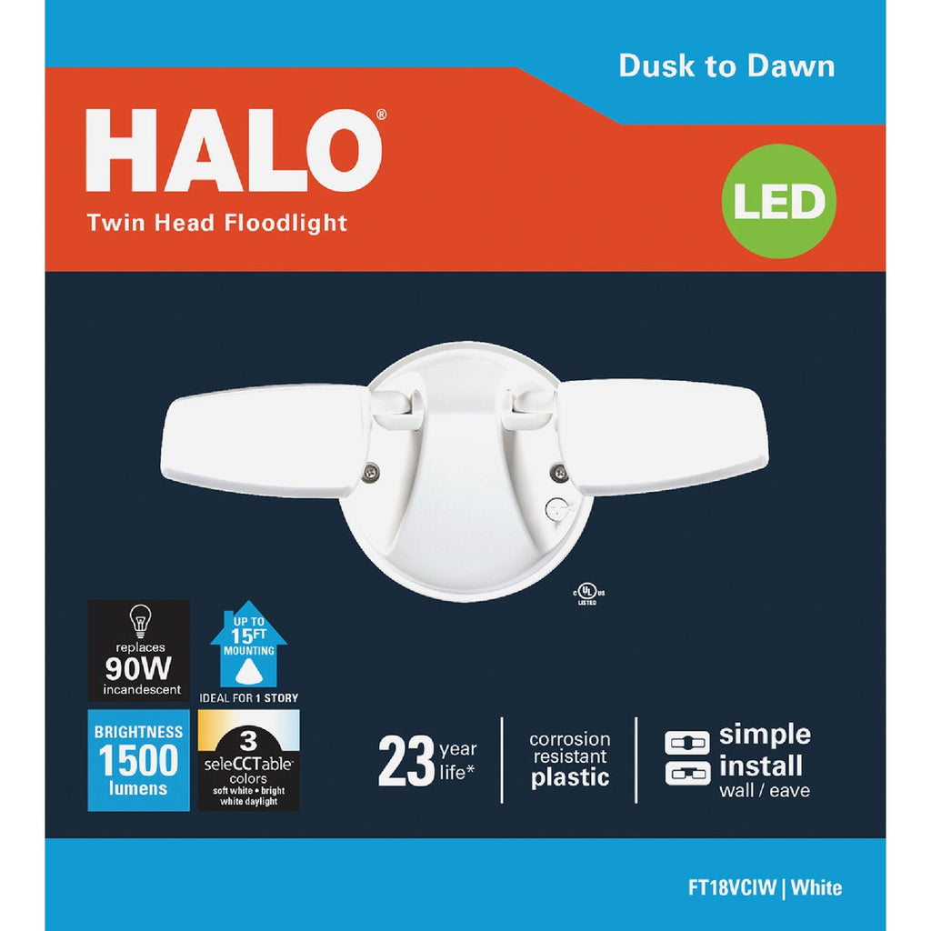 Halo Selectable Color Temperature White Dusk to Dawn LED Twin Head Floodlight Fixture