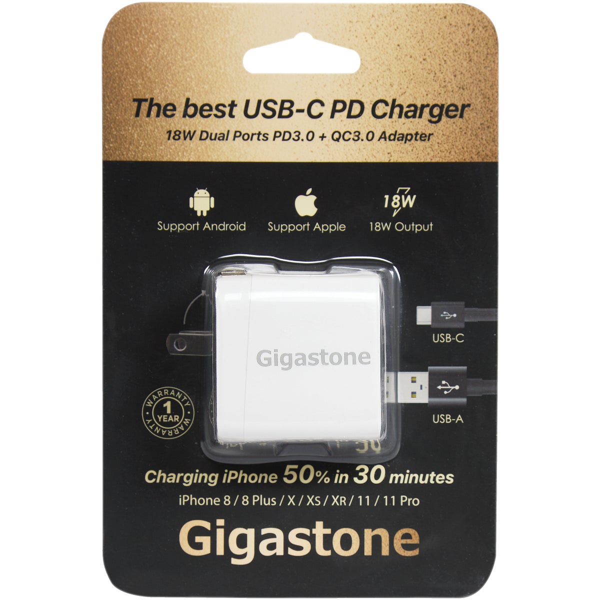 Gigastone PD3.0 & QC3.0 Dual-Port USB Adapter Wall Charger