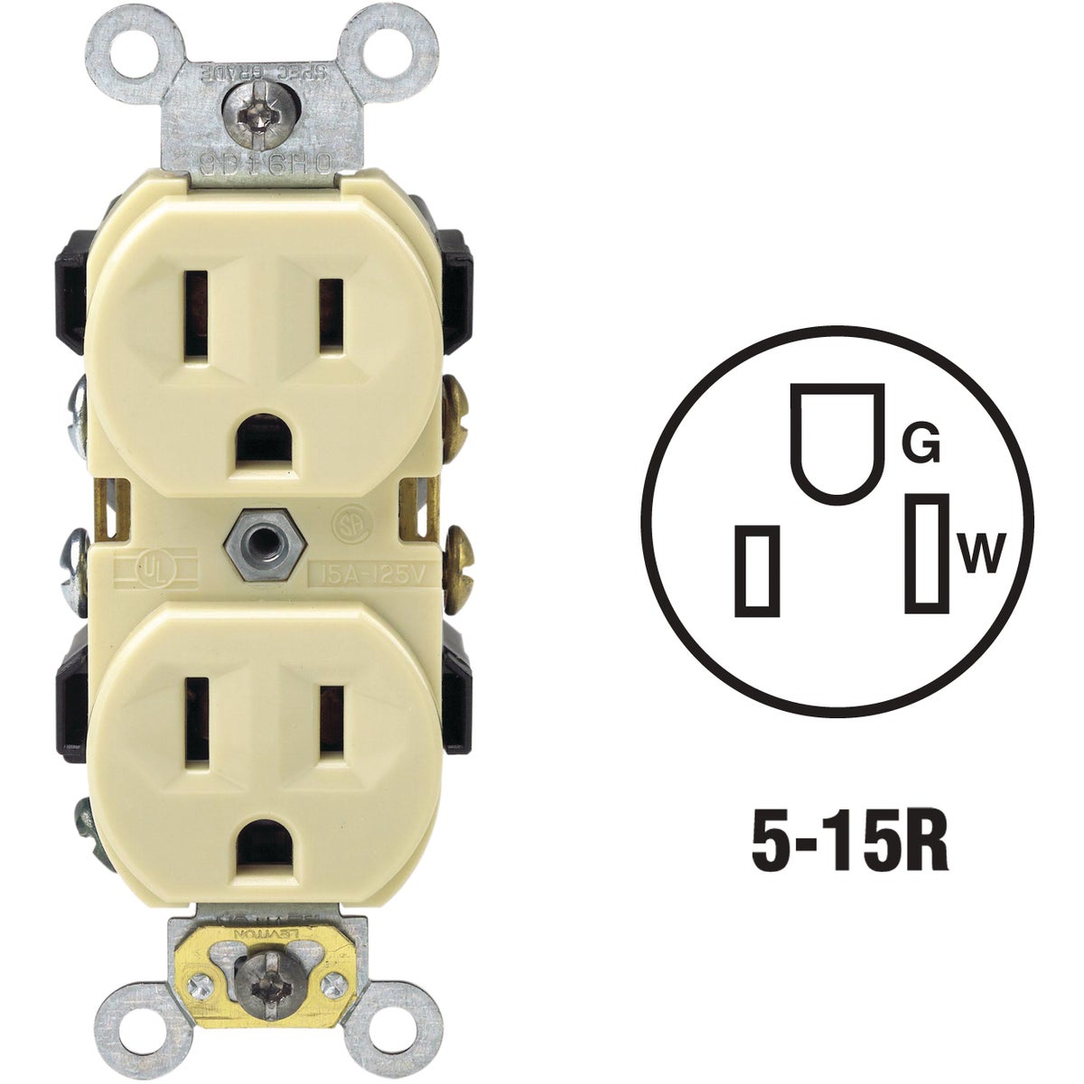 Leviton 15A Ivory Shallow Commercial Grade 5-15R Duplex Outlet