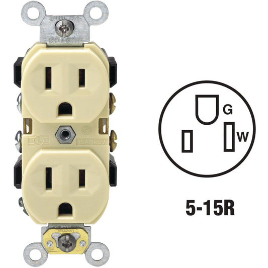 Leviton 15A Ivory Shallow Commercial Grade 5-15R Duplex Outlet