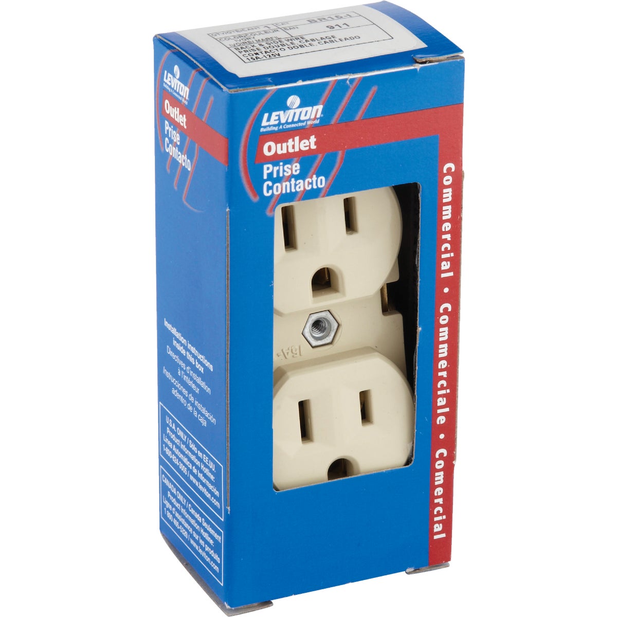 Leviton 15A Ivory Shallow Commercial Grade 5-15R Duplex Outlet