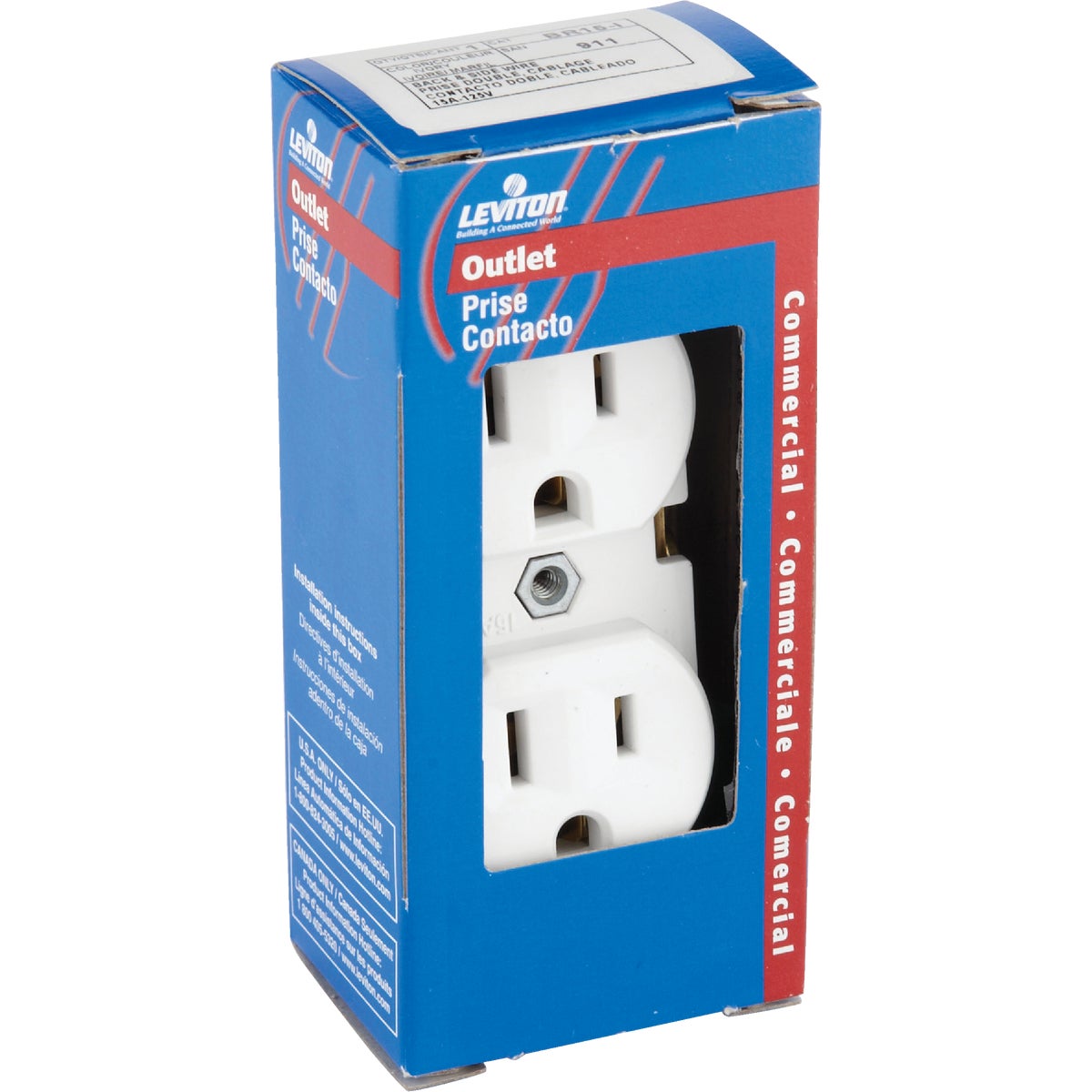 Leviton 15A White Shallow Commercial Grade 5-15R Duplex Outlet