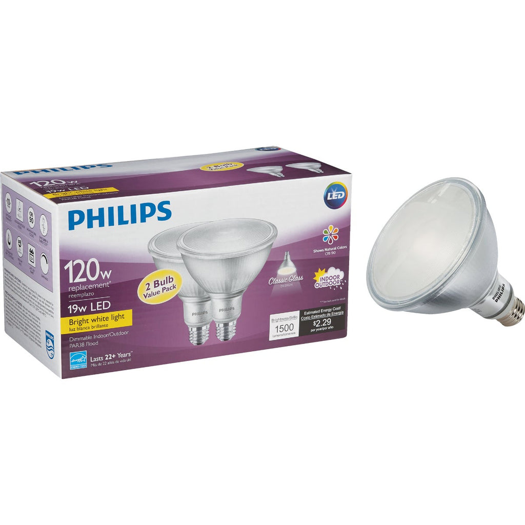 Philips 120W Equivalent Bright White PAR38 Medium Indoor/Outdoor LED Floodlight Light Bulb (2-Pack)