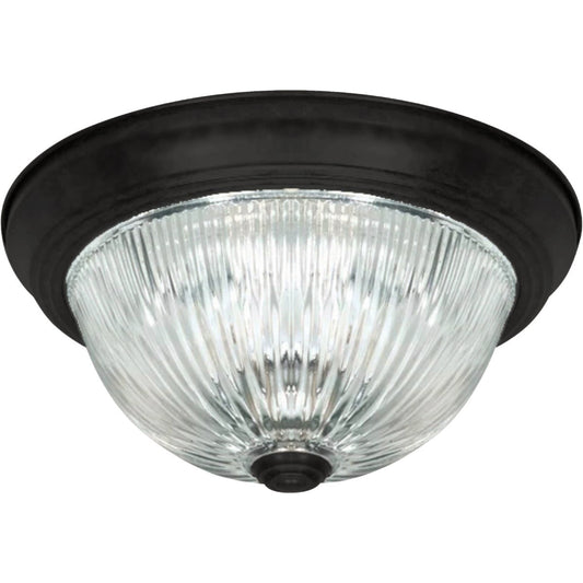 Home Impressions 13 In. Matte Black Flush Mount Ceiling Light Fixture, Clear Glass